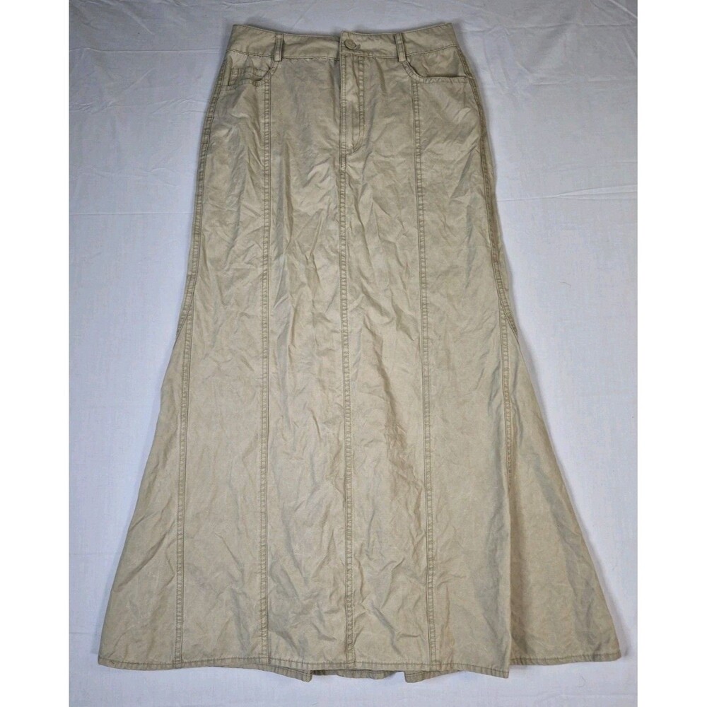 Zara Washed Effect Midi Skirt Womens Size XS Khaki Beige Brown Long Slit